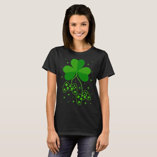 St Patricks Day Ierse Gamer Shamrock Video Game Co T-shirt (Voorkant volledig)