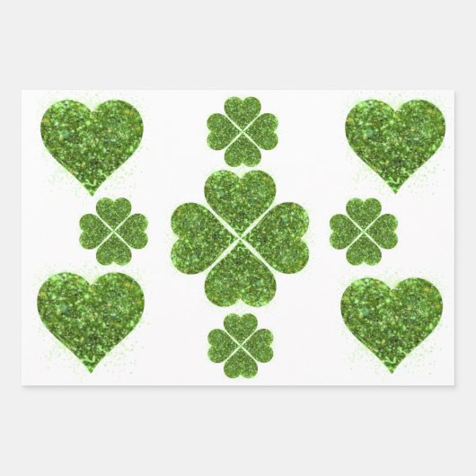 St. Patrick's day, Ierse groene glitterklaver Inpakpapier Vel (Voorkant 3)