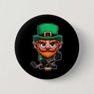 St. Patrick's Day Ierse Leprechaun IJshockeyspeler Ronde Button 5,7 Cm