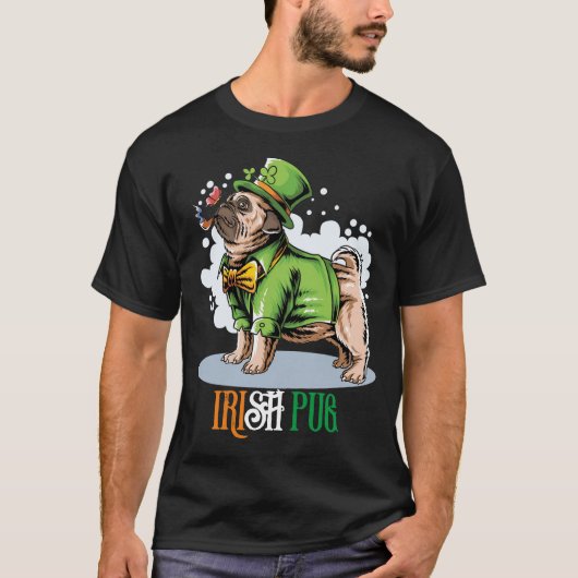 St. Patricks' Day Ierse Pug Hond T-Shirt (Voorkant)