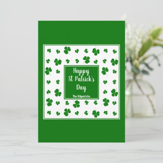 St Patrick's Day Ierse zegeningen Shamrock patroon Feestdagenkaart (Staand voorkant)