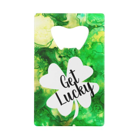 St. Patrick's Day Ink Splatter Get Lucky Shamrock Creditkaart Flessenopener (Achterkant)