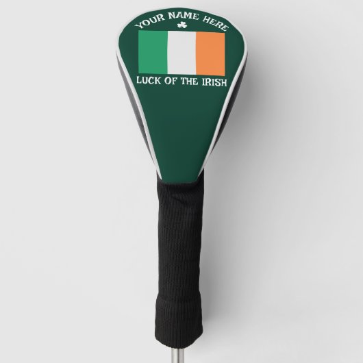 St Patrick's Day Ireland Flag Custom Name Shamrock Golfheadcover (Voorkant)