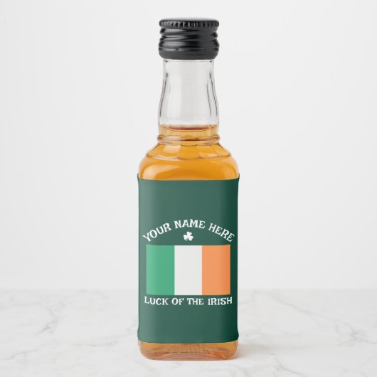 St Patrick's Day Ireland Flag Custom Name Shamrock Likeurfles Etiket (Voorkant)