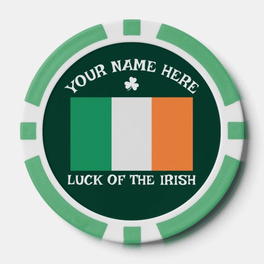 St Patrick's Day Ireland Flag Custom Name Shamrock Poker Chips (Voorkant)
