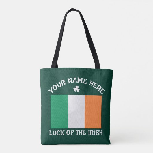 St Patrick's Day Ireland Flag Custom Name Shamrock Tote Bag (Achterkant)