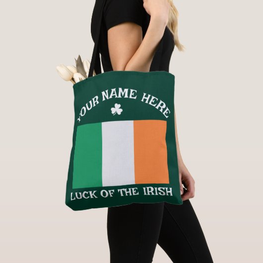 St Patrick's Day Ireland Flag Custom Name Shamrock Tote Bag (Dichtbij)