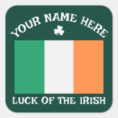 St Patrick's Day Ireland Flag Custom Name Shamrock Vierkante Sticker (Voorkant)