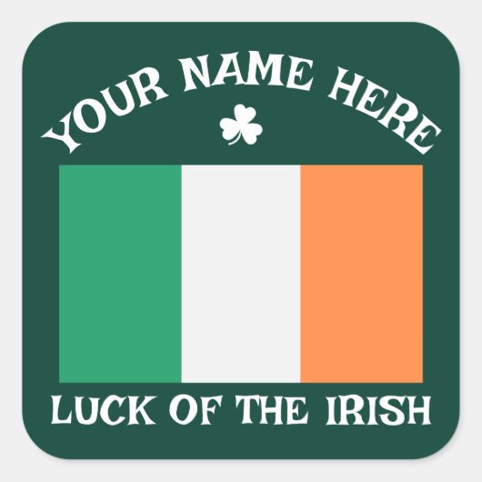 St Patrick's Day Ireland Flag Custom Name Shamrock Vierkante Sticker (Voorkant)