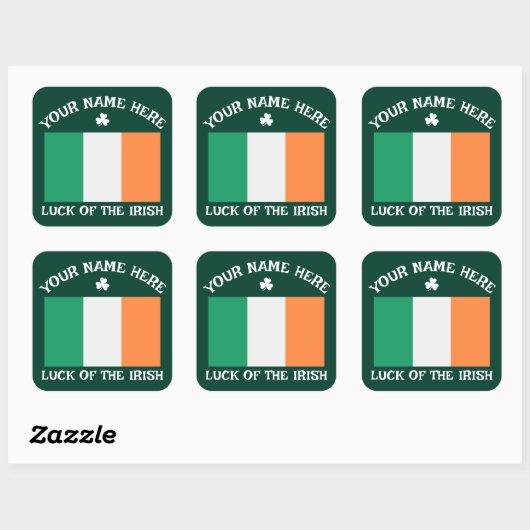 St Patrick's Day Ireland Flag Custom Name Shamrock Vierkante Sticker (Vel)