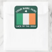 St Patrick's Day Ireland Flag Custom Name Shamrock Vierkante Sticker (Tas)