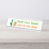 St Patrick's Day Ireland Flag Shamrock Custom Name Bureau Naambordje (Voorkant)