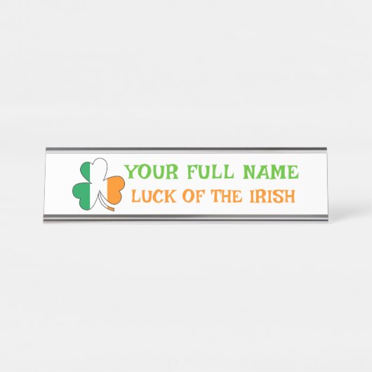St Patrick's Day Ireland Flag Shamrock Custom Name Bureau Naambordje (Voorkant)