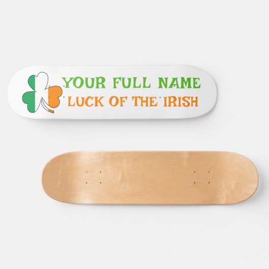 St Patrick's Day Ireland Flag Shamrock Custom Name Persoonlijk Skateboard (Horizontaal)