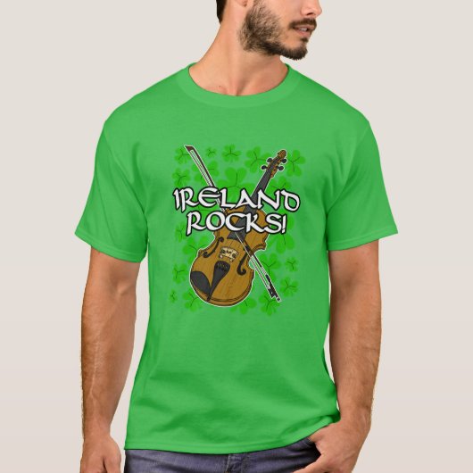 St Patricks Day Ireland Rocks Irish Fiddle Violin T-shirt (Voorkant)