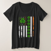 St Patrick's Day IRISH AMERICAN FLAG Shamrock Line Grote Maat T-shirt (Design voorkant)
