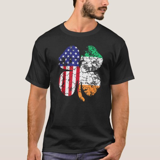 St Patrick's Day Irish American Flag Shamrock Mann T-shirt (Voorkant)