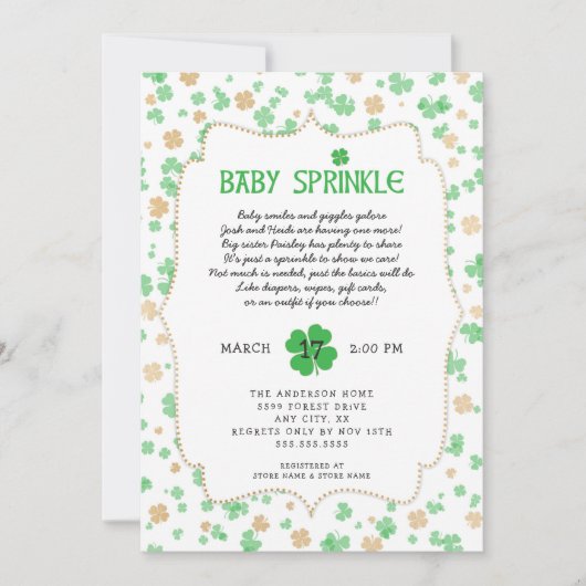 St Patrick's Day Irish Baby Sprinkle Shower Kaart (Voorkant)