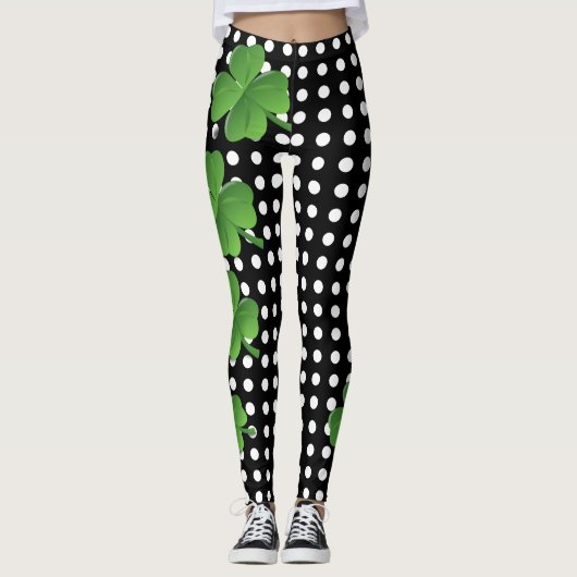 St Patricks Day Irish Black White Polka Dot Leggings (Voorkant)