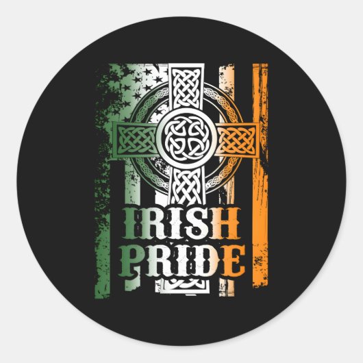 St Patricks Day Irish Celtic Cross Ronde Sticker (Voorkant)