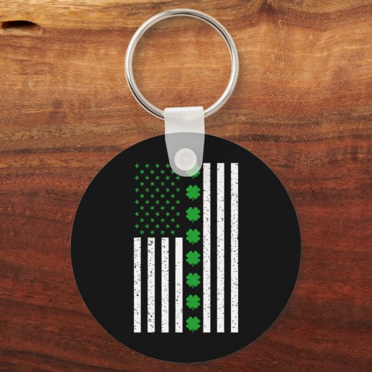 St Patricks Day Irish Clover American Flag Sleutelhanger (Voorkant)