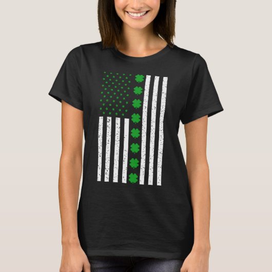 St Patricks Day Irish Clover American Flag T-shirt (Voorkant)