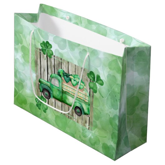 St. Patrick's Day Irish Clovers  Truck Groot Cadeauzakje (Voorkant Gekanteld)