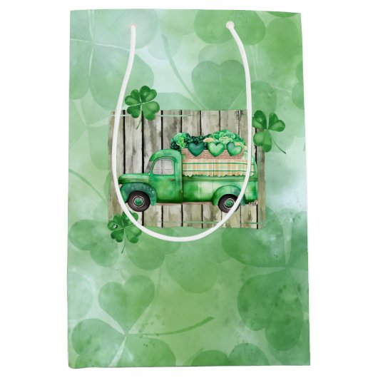 St. Patrick's Day Irish Clovers Truck Medium Cadeauzakje (Voorkant)