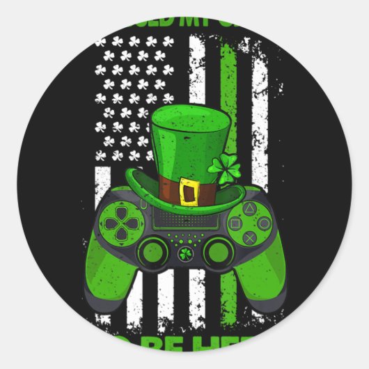 St Patricks Day Irish Flag Gamer Video Game Contro Ronde Sticker (Voorkant)