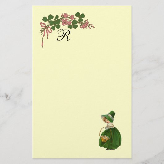 ST PATRICK'S DAY, IRISH GIRL EN SHAMROCKS MONOGRAM BRIEFPAPIER (Voorkant)
