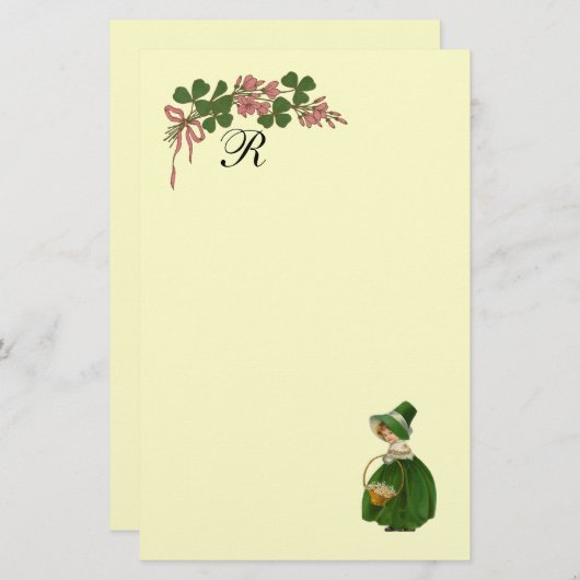ST PATRICK'S DAY, IRISH GIRL EN SHAMROCKS MONOGRAM BRIEFPAPIER (Voorkant / Achterkant)