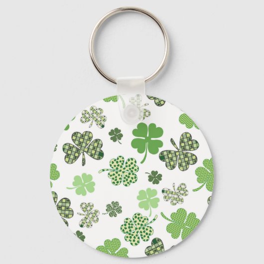 St. Patrick's Day Irish Green and White Clovers Sleutelhanger (Voorkant)