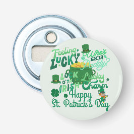 St. Patrick's Day Irish green luck Shamrock Button Flesopener