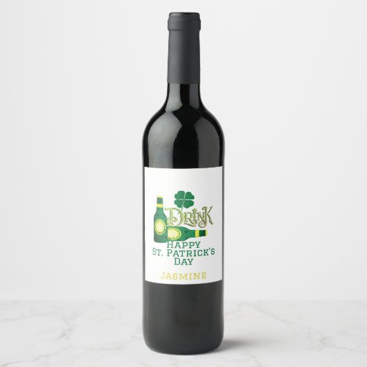 St. Patrick's Day Irish green luck Shamrock Wijn Etiket (Voorkant)