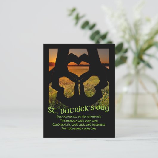 St. Patrick's Day Irish Hand Heart Shamrock geplaa Briefkaart (Staand voorkant)
