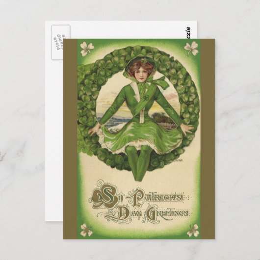  St. Patrick's Day, Irish Lass in a Wreath Briefkaart (Voorkant / Achterkant)
