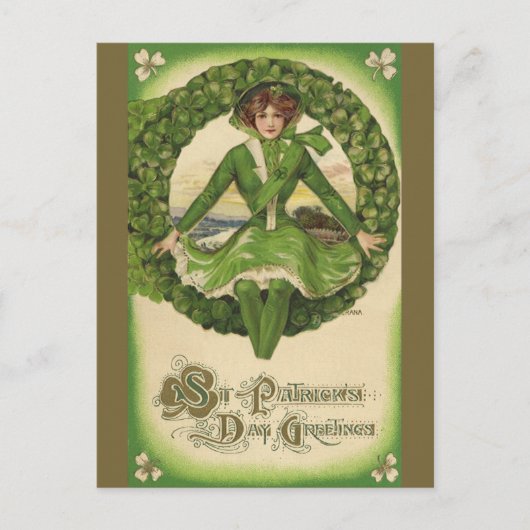  St. Patrick's Day, Irish Lass in a Wreath Briefkaart (Voorkant)