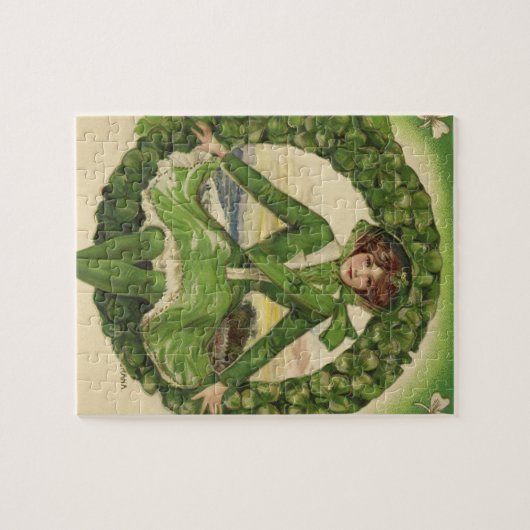  St. Patrick's Day, Irish Lass in a Wreath Legpuzzel (Horizontaal)