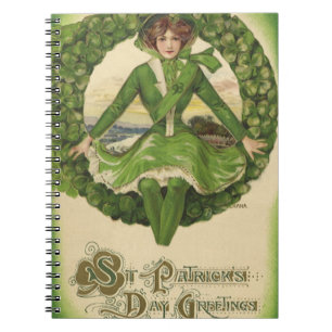 St. Patrick's Day, Irish Lass in a Wreath Notitieboek