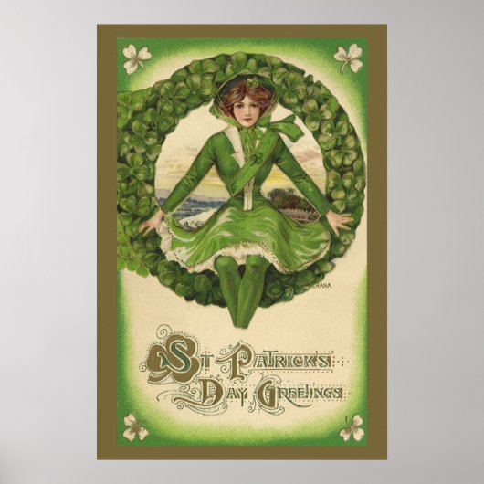  St. Patrick's Day, Irish Lass in a Wreath Poster (Voorkant)