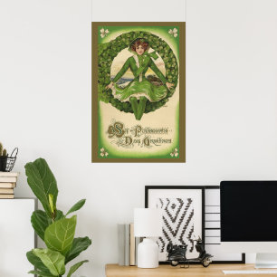  St. Patrick's Day, Irish Lass in a Wreath Poster