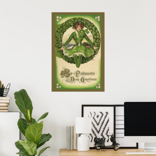 St. Patrick's Day, Irish Lass in a Wreath Poster (Thuiskantoor)