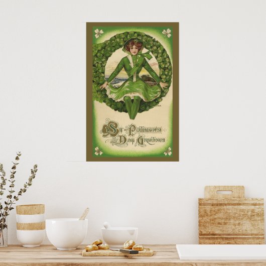  St. Patrick's Day, Irish Lass in a Wreath Poster (Keuken)