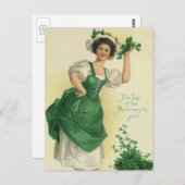  St. Patrick's Day Irish Lass met Klavers Briefkaart (Voorkant / Achterkant)