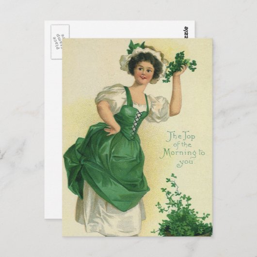  St. Patrick's Day Irish Lass met Klavers Briefkaart (Voorkant / Achterkant)