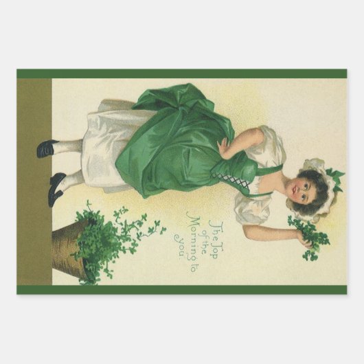 St. Patrick's Day Irish Lass met Klavers Inpakpapier Vel (Voorkant 2)