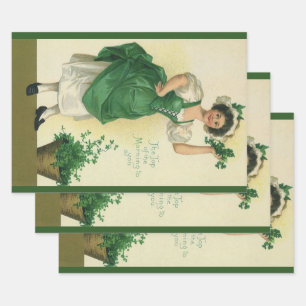  St. Patrick's Day Irish Lass met Klavers Inpakpapier Vel