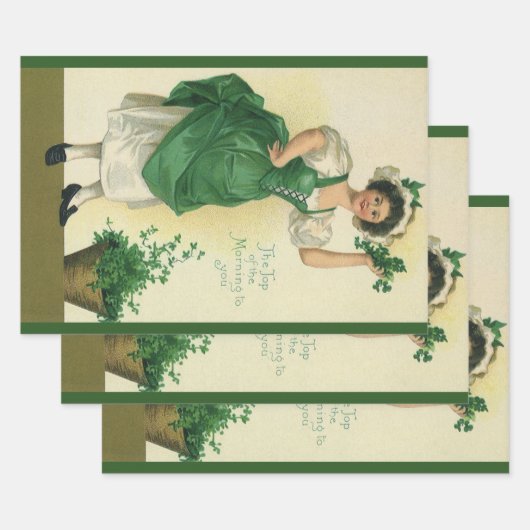 St. Patrick's Day Irish Lass met Klavers Inpakpapier Vel (Set)