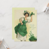 St. Patrick's Day Irish Lass met Klavers Kaart (Voorkant / Achterkant in situ)