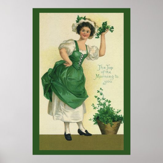 St. Patrick's Day Irish Lass met Klavers Poster (Voorkant)